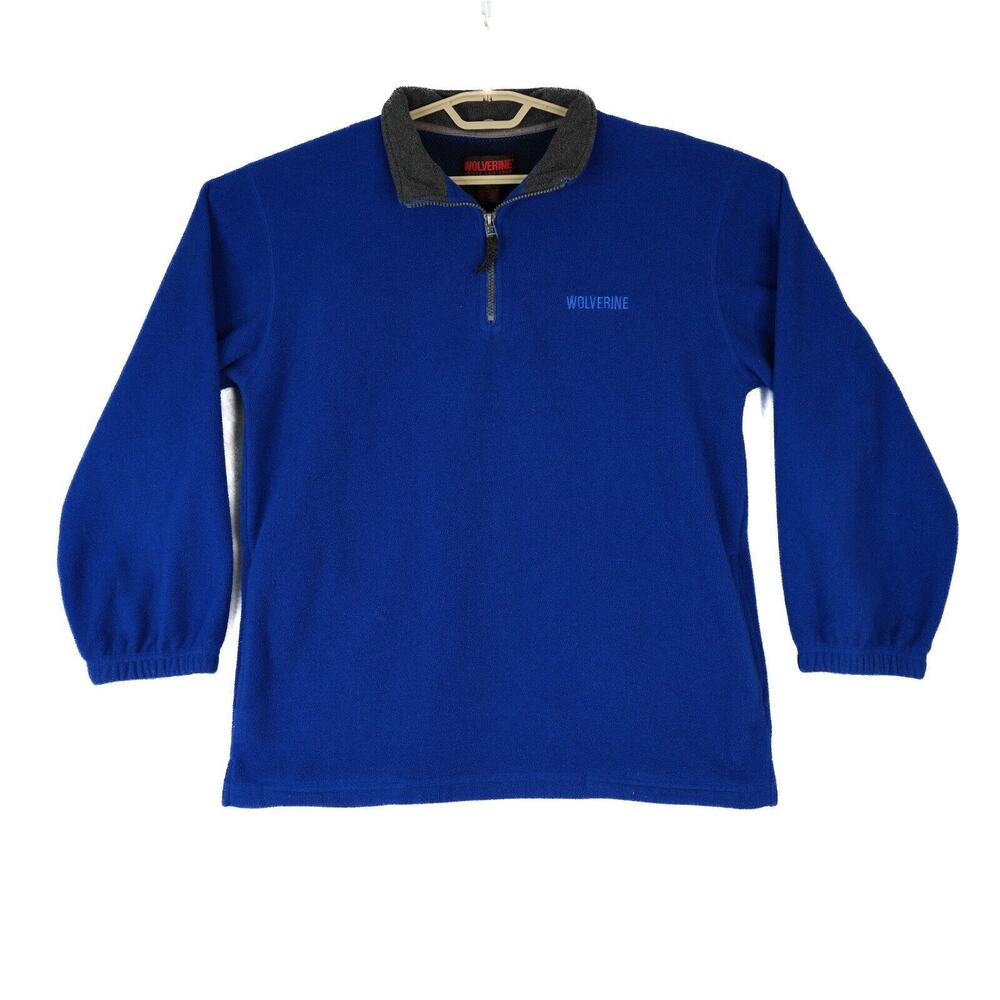 Wolverine Boots and Gear Sweater Mens XL Blue‎ Fleece Quarter Zip Sweatshirt